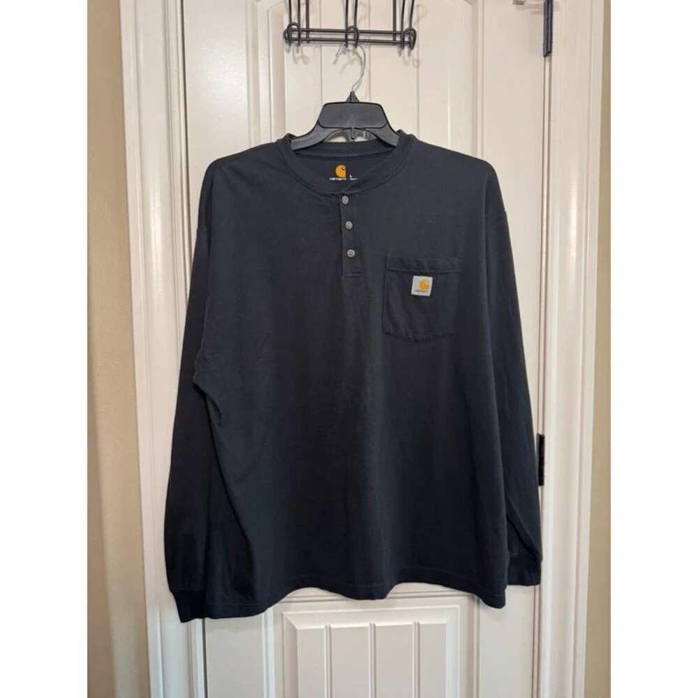 Carhartt Men's Large K128 Black Heavyweight Long Sleeve Pocket Henley Shirt